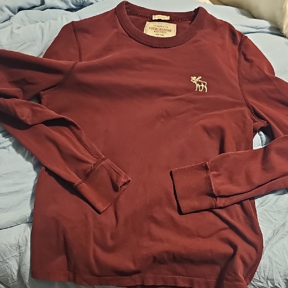VINTAGE Y2K abercrombie & Fitch Burgundy Crew Shirt Long Sleeve Medium Muscle